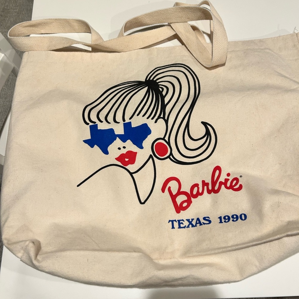 Barbie Cream Tote with Blue and Red Design